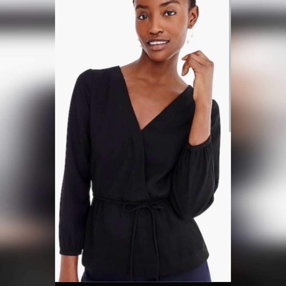 J. Crew Drapey Crepe Faux Wrap Top, Black, 4